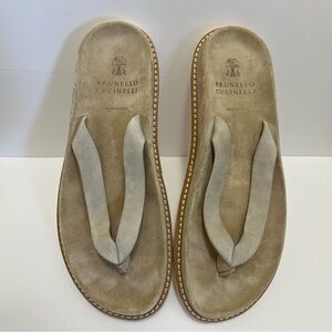 BRUNELLO CUCINELLI Suede Leather Flip Flop Sandals Designer Vacation Resort